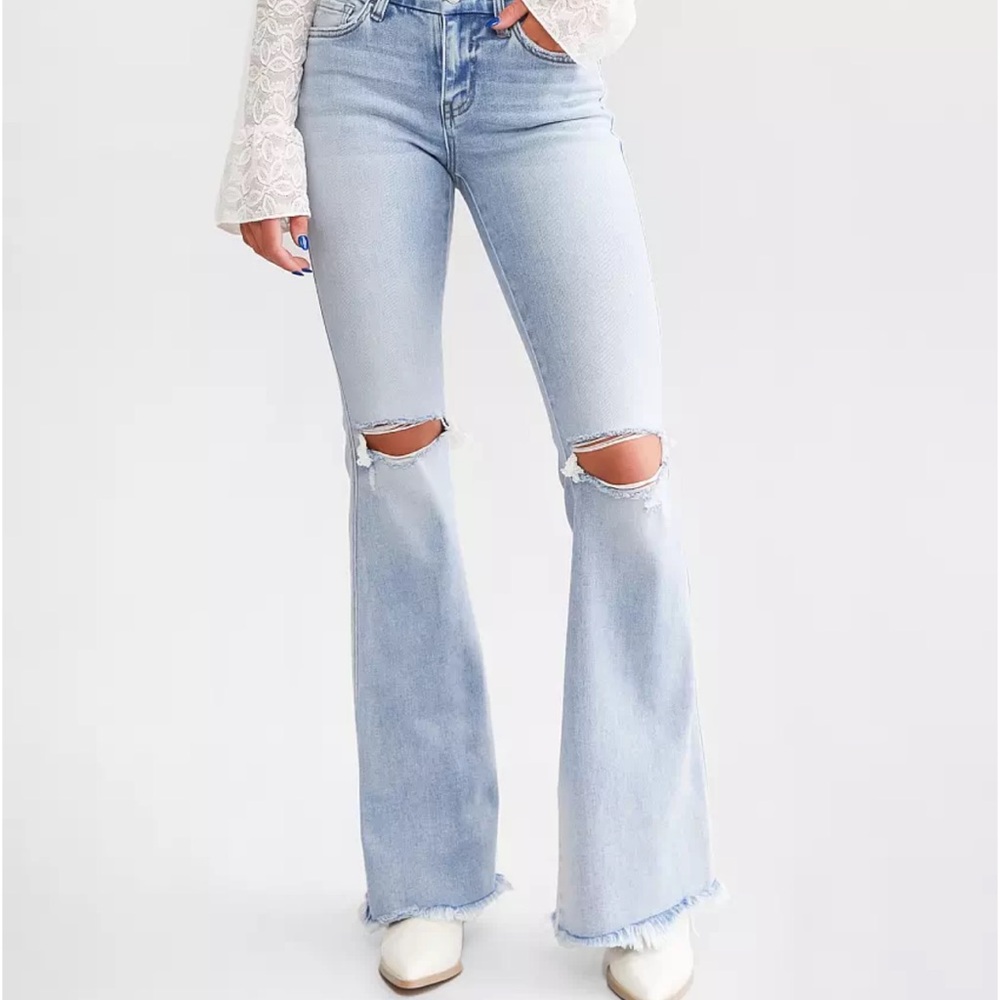 Flying Monkey Light Blue Distressed Flare Jeans